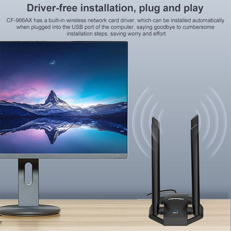 COMFAST CF-966AX Free-drive Dual Band 1800Mbps USB3.0 Adaptador inalámbrico WiFi 6 de alta potencia, CF-966AX