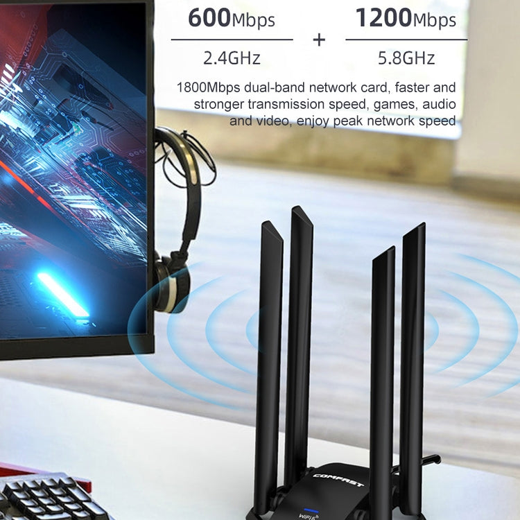 COMFAST CF-966AX Free-drive Dual Band 1800Mbps USB3.0 Adaptador inalámbrico WiFi 6 de alta potencia, CF-966AX
