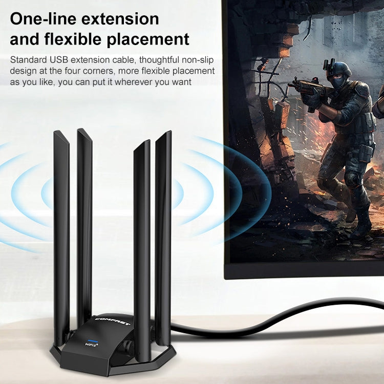 COMFAST CF-966AX Free-drive Dual Band 1800Mbps USB3.0 Adaptador inalámbrico WiFi 6 de alta potencia, CF-966AX