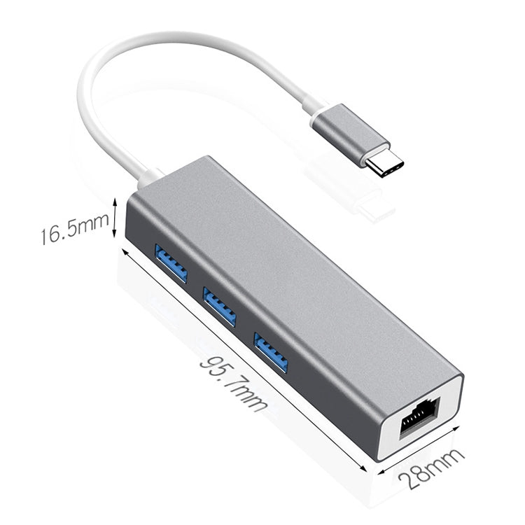 USB-C / Type-C a Fast Ethernet RJ45 y 3 x USB 3.0 Adaptador Convertidor HUB, Fast Ethernet