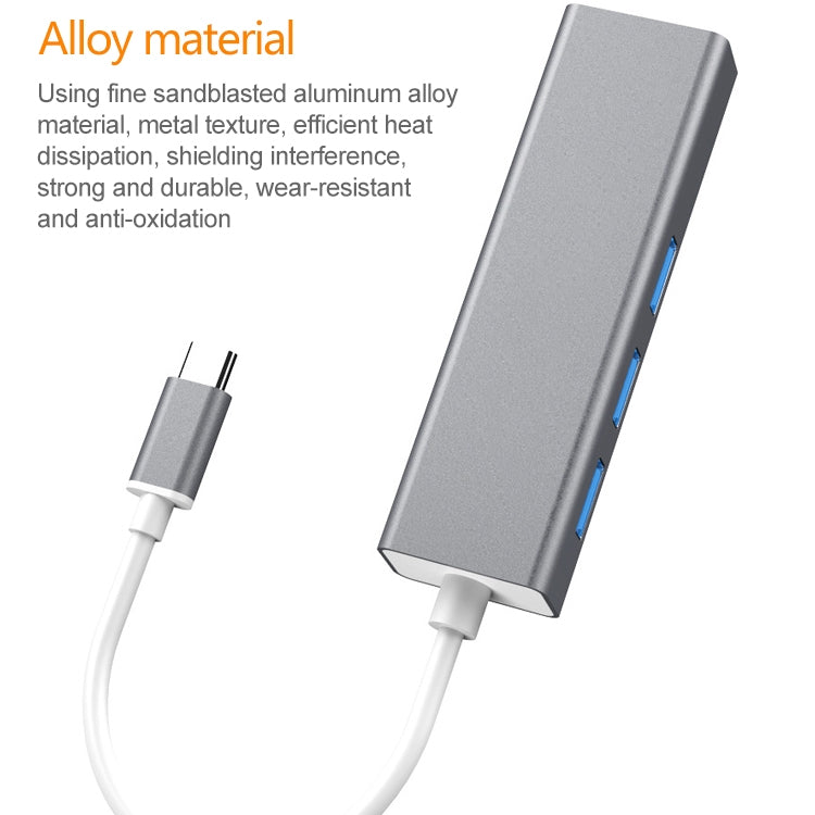 USB-C / Type-C a Fast Ethernet RJ45 y 3 x USB 3.0 Adaptador Convertidor HUB, Fast Ethernet