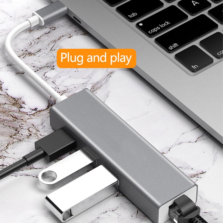 USB-C / Type-C a Fast Ethernet RJ45 y 3 x USB 3.0 Adaptador Convertidor HUB, Fast Ethernet