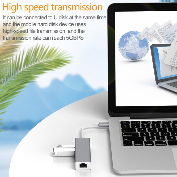 USB-C / Type-C a Fast Ethernet RJ45 y 3 x USB 3.0 Adaptador Convertidor HUB, Fast Ethernet