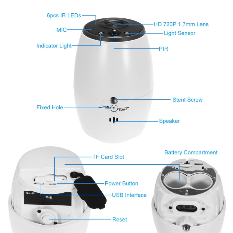 VESAFE VS-DC01 Cámara IP inalámbrica Wifi de audio bidireccional HD 720P de seguridad, compatible con visión nocturna, detección PIR y tarjeta TF, IP54 a prueba de agua, VS-DC01