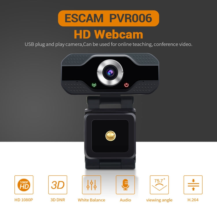 ESCAM PVR006 HD 1080P USB2.0 HD Cámara web con micrófono para PC, PVR006