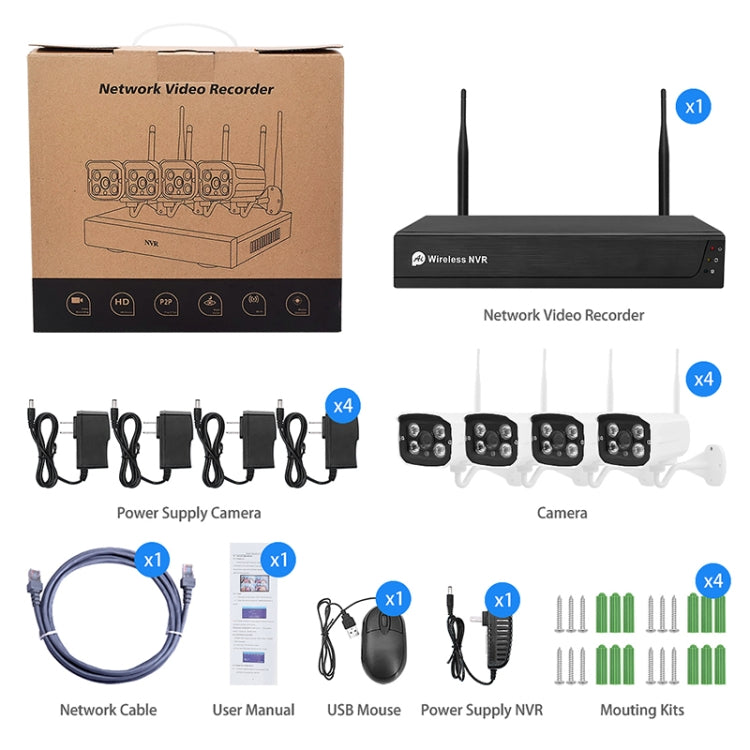 QS200-4 2.0MP 1080P HD Grabador de video en red Conjunto de cámara inalámbrica