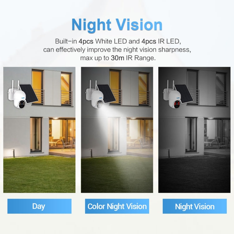 ESCAM QF255 Cámara solar WiFi de 2,0 millones de píxeles 1080P HD, compatible con voz bidireccional, detección de movimiento PIR, visión nocturna y tarjeta TF, QF255