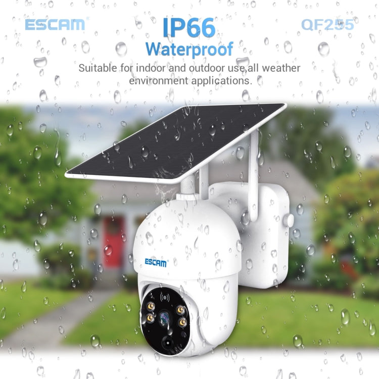ESCAM QF255 Cámara solar WiFi de 2,0 millones de píxeles 1080P HD, compatible con voz bidireccional, detección de movimiento PIR, visión nocturna y tarjeta TF, QF255