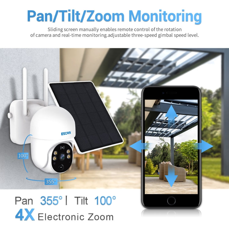 ESCAM QF255 Cámara solar WiFi de 2,0 millones de píxeles 1080P HD, compatible con voz bidireccional, detección de movimiento PIR, visión nocturna y tarjeta TF, QF255