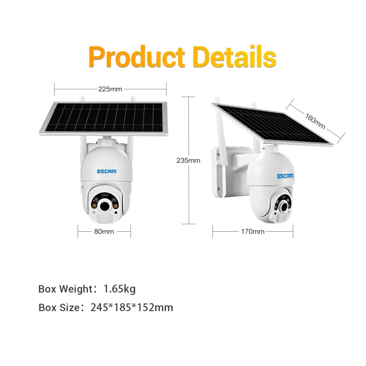 ESCAM QF450 HD 1080P 4G Versión UE Cámara IP con energía solar con memoria 32G, compatible con audio bidireccional, detección de movimiento PIR, visión nocturna y tarjeta TF, with 32G Memory