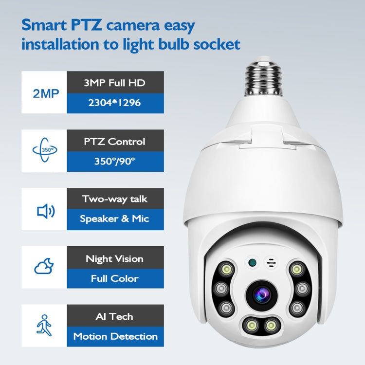 DP18 3.0MP WiFi inteligente 1080P HD cámara de bombilla de red para exteriores, compatible con visión nocturna infrarroja, detección de movimiento y tarjeta TF, DP18