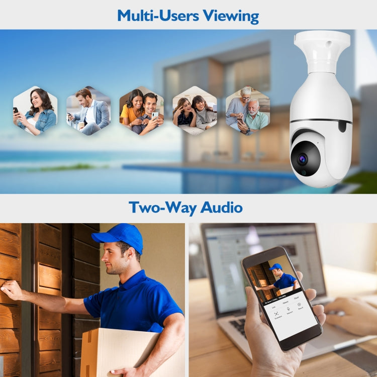 DP17 2,0 millones de píxeles Fuente de luz dual Cámara inteligente con bombilla de red para exteriores WiFi de doble banda 1080P HD, compatible con visión nocturna por infrarrojos, audio bidireccional, detección de movimiento y tarjeta TF              ...