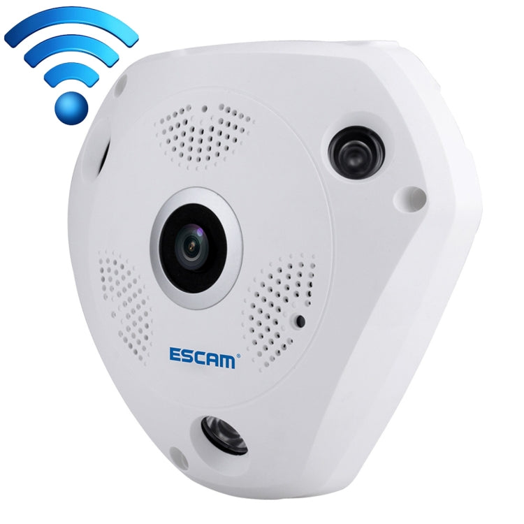 ESCAM Shark QP180 960P Lente ojo de pez de 360 grados Cámara IP WiFi de 1.3MP, compatible con detección de movimiento / visión nocturna, distancia IR: 10 m, QP180