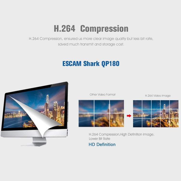ESCAM Shark QP180 960P Lente ojo de pez de 360 grados Cámara IP WiFi de 1.3MP, compatible con detección de movimiento / visión nocturna, distancia IR: 10 m, QP180