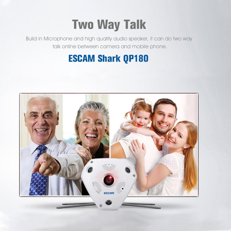 ESCAM Shark QP180 960P Lente ojo de pez de 360 grados Cámara IP WiFi de 1.3MP, compatible con detección de movimiento / visión nocturna, distancia IR: 10 m, QP180