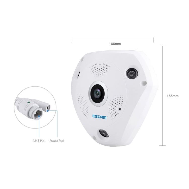 ESCAM Shark QP180 960P Lente ojo de pez de 360 grados Cámara IP WiFi de 1.3MP, compatible con detección de movimiento / visión nocturna, distancia IR: 10 m, QP180
