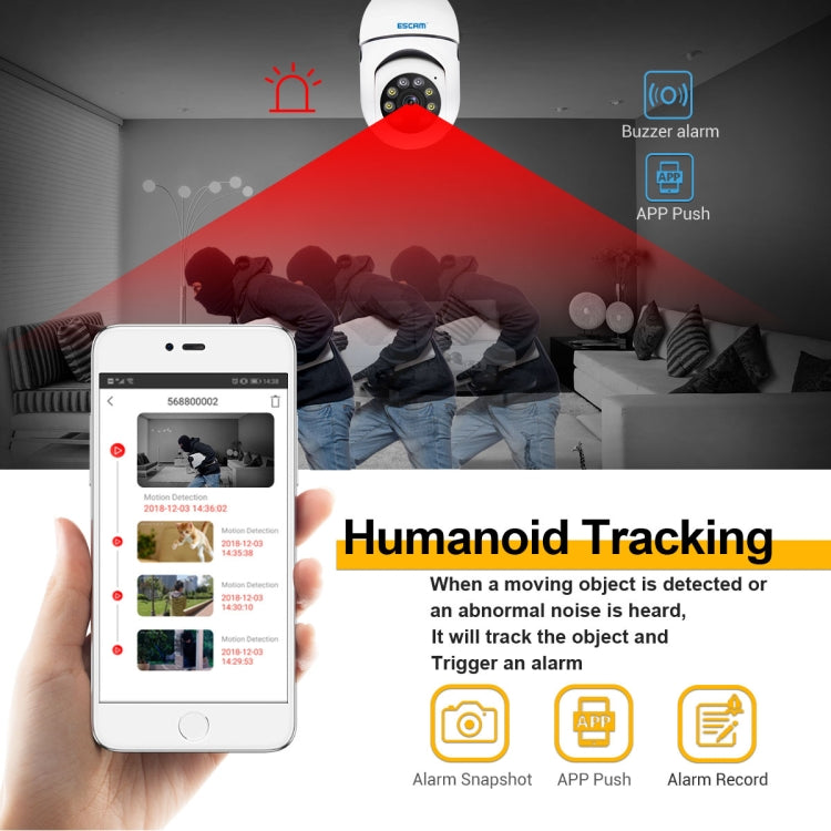 Cámara WiFi con bombilla ESCAM PT208 1080P HD, compatible con detección de movimiento, audio bidireccional, visión nocturna, tarjeta TF, ESCAM PT208