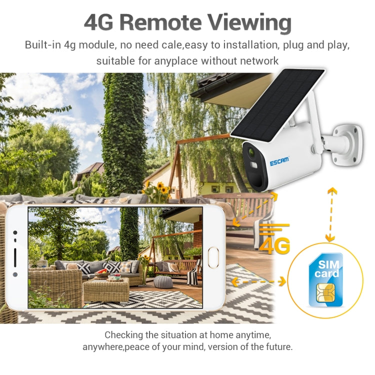 Cámara IP con panel solar ESCAM QF490 HD 1080P 4G 3.8W, versión UE, EU Version