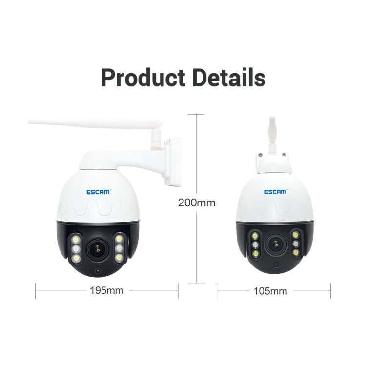 ESCAM Q5068 H.265 5MP Pan / Tilt / 4X Zoom WiFi Cámara IP impermeable, compatible con ONVIF conversación bidireccional y visión nocturna, enchufe AU, EU Plug, AU Plug, UK Plug, US Plug