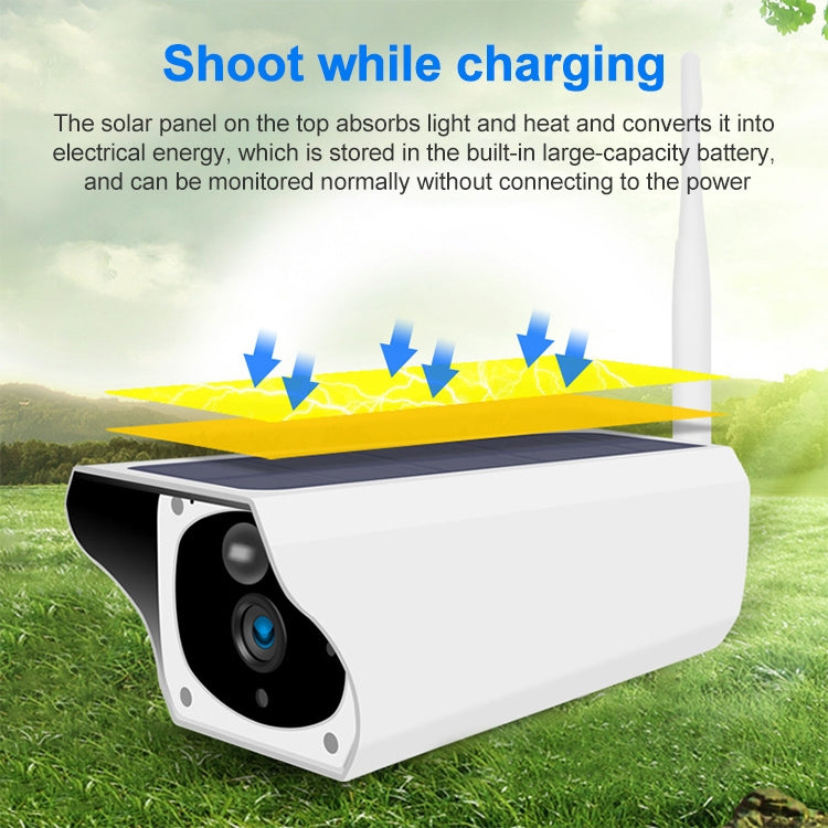 T1-2 Cámara con monitor HD solar impermeable IP67 versión WiFi de 2 megapíxeles sin batería ni memoria, compatible con visión nocturna por infrarrojos y detección de movimiento / alarma, intercomunicador de voz y vigilancia móvil, WiFi Version