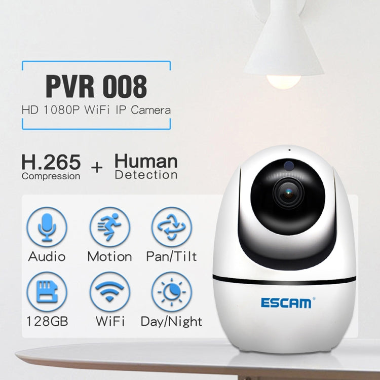 Cámara IP ESCAM PVR008 HD 1080P WiFi, compatible con detección de movimiento / visión nocturna, distancia IR: 10 m, enchufe AU, PVR008