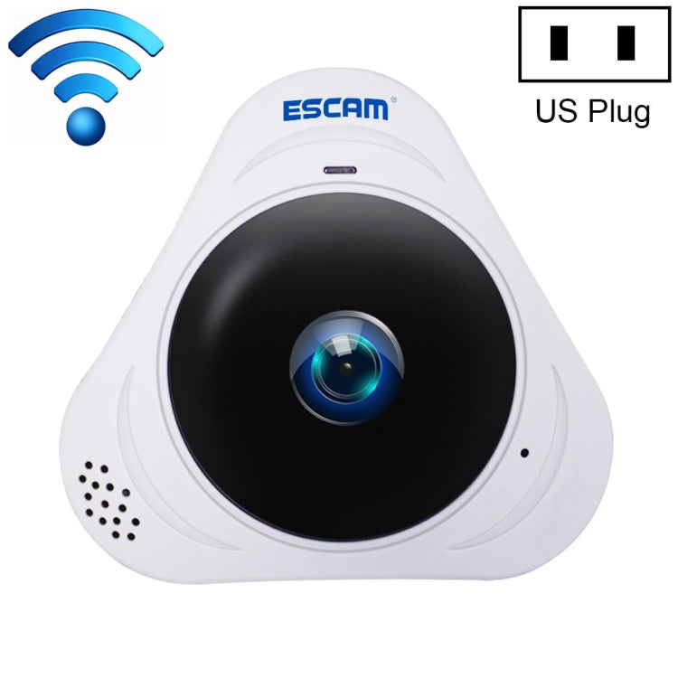 ESCAM Q8 960P Lente ojo de pez de 360 grados Cámara IP WiFi de 1.3MP, compatible con detección de movimiento / visión nocturna, distancia IR: 5-10 m, enchufe AU, Q8 US Plug, Q8  AU Plug, Q8 EU Plug, Q8 UK Plug