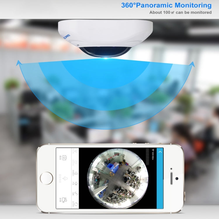 ESCAM Q8 960P Lente ojo de pez de 360 grados Cámara IP WiFi de 1.3MP, compatible con detección de movimiento / visión nocturna, distancia IR: 5-10 m, enchufe AU, Q8 US Plug, Q8  AU Plug, Q8 EU Plug, Q8 UK Plug