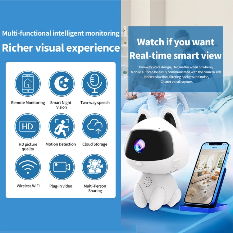 Cámara doméstica inteligente K9 Cute Pets, compatible con visión nocturna y voz bidireccional y detección de movimiento, K9