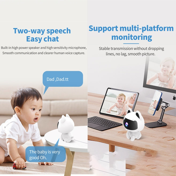 Cámara doméstica inteligente K9 Cute Pets, compatible con visión nocturna y voz bidireccional y detección de movimiento, K9