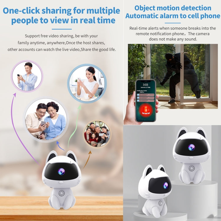 Cámara doméstica inteligente K9 Cute Pets, compatible con visión nocturna y voz bidireccional y detección de movimiento, K9