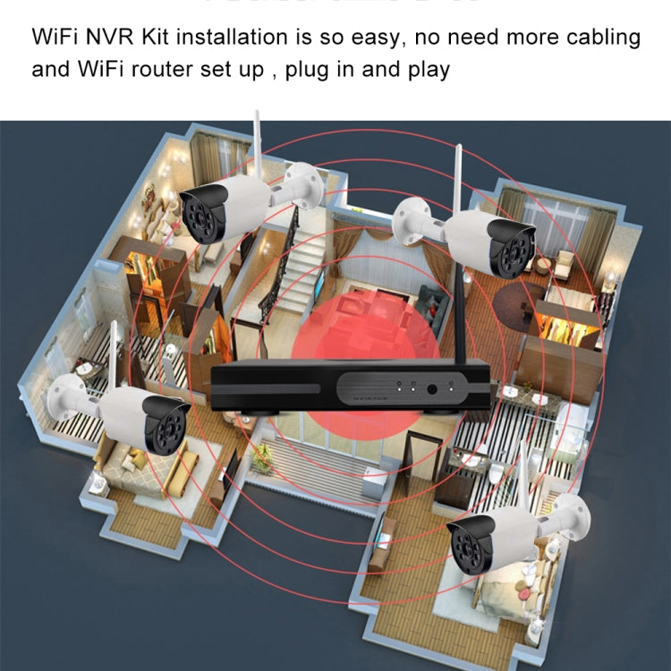 Cámara tipo bala IP WiFi de 8 canales HD 720P de 1,0 megapíxeles y 2,4 GHz + kit NVR, 8CH HD