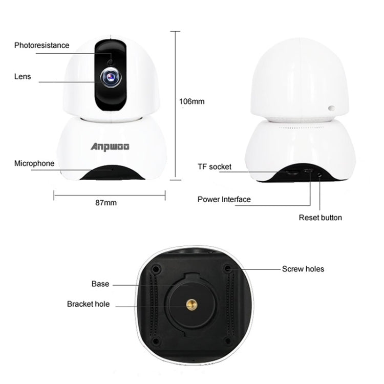 Anpwoo-YT003 2,0 Mega lente de 3,6 mm gran angular 1080P cámara con monitor WIFI inteligente, compatible con visión nocturna y almacenamiento de expansión de tarjeta TF, enchufe de la UE, YT003