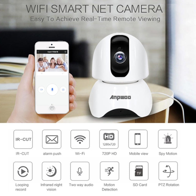 Anpwoo-YT003 2,0 Mega lente de 3,6 mm gran angular 1080P cámara con monitor WIFI inteligente, compatible con visión nocturna y almacenamiento de expansión de tarjeta TF, enchufe de la UE, YT003