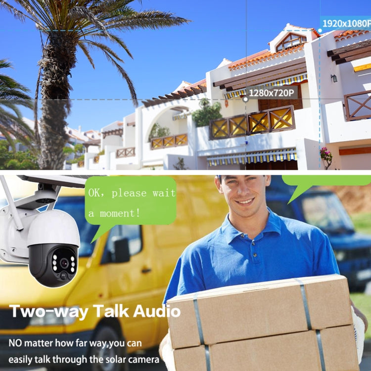 T23 2288 x 1288P Full HD Cámara WiFi con energía solar, compatible con alarma PIR, visión nocturna, audio bidireccional, tarjeta TF, no incluye batería, Not Include Battery