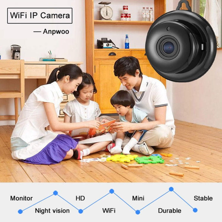 Anpwoo MN001 3518Ev200 1.0 MP Mini HD WiFi cámara IP con 6 LED infrarrojos, compatible con detección de movimiento, visión nocturna y tarjeta TF (máx. 64 GB), MN001