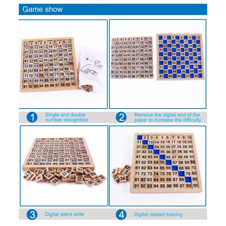 Material didáctico Montessori de madera, juguete de placa de tablero de conteo de números consecutivos de matemáticas 1 - 100, 1 - 100 Consecutive Numbers Counting Board