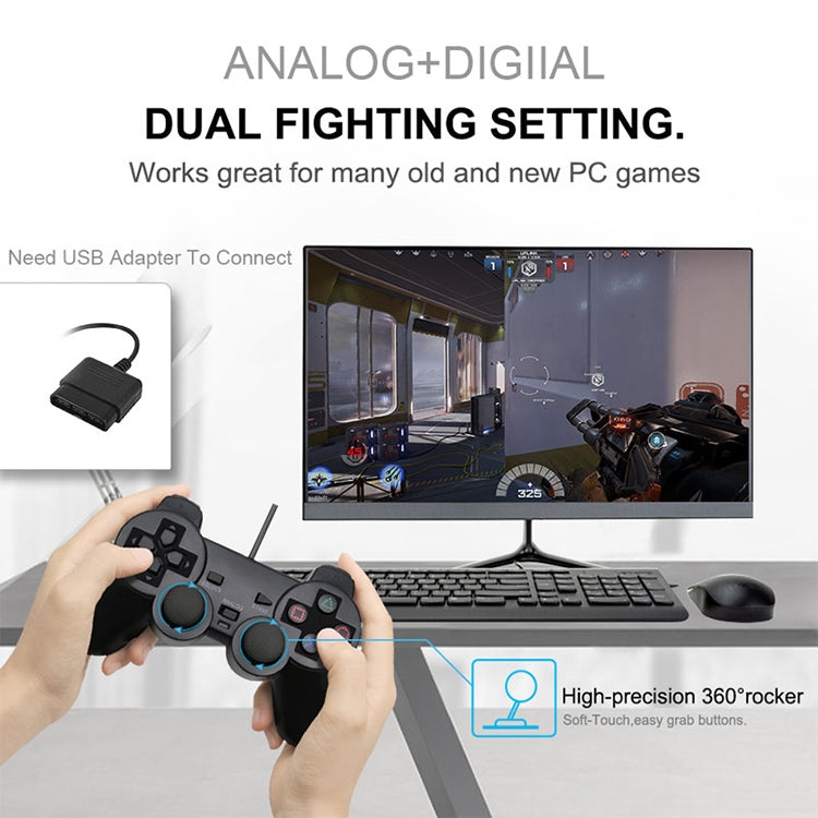 Mango de control de juego con cable Joypad de doble vibración para PS2