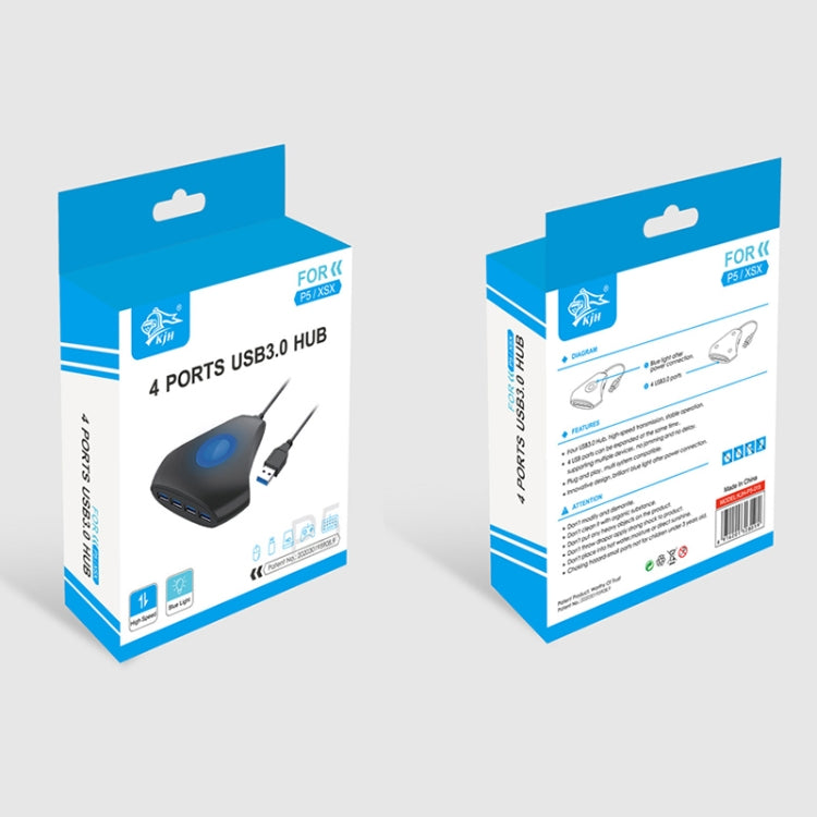 KJH P5-015 4 en 1 Convertidor Hub USB 3.0 Adaptador de expansión de luz azul Divisor Cargador Conector Divisor para PS5 / Xbox Series X, KJH P5-015