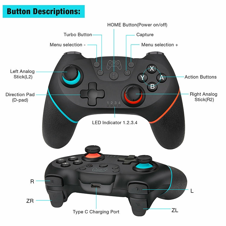 Controlador de juego Bluetooth Joypad Gamepad para Switch Pro, For Switch Pro