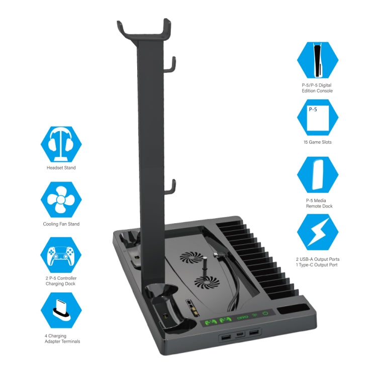 Soporte de carga multifuncional OIVO IV-P5246 con ventilador de refrigeración para Sony PS5, OIVO IV-P5246