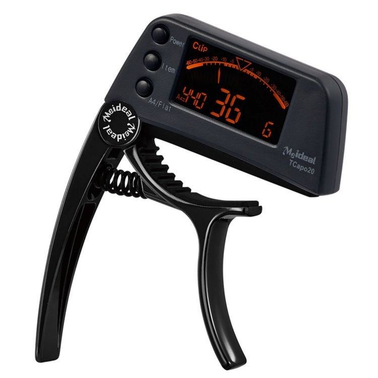 Clip afinador de guitarra profesional, afinador cromático con clip estilo Loft con pantalla LCD giratoria, pantalla de luz, cejilla de guitarra con una sola mano