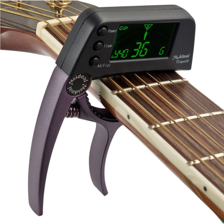 Clip afinador de guitarra profesional, afinador cromático con clip estilo Loft con pantalla LCD giratoria, pantalla de luz, cejilla de guitarra con una sola mano