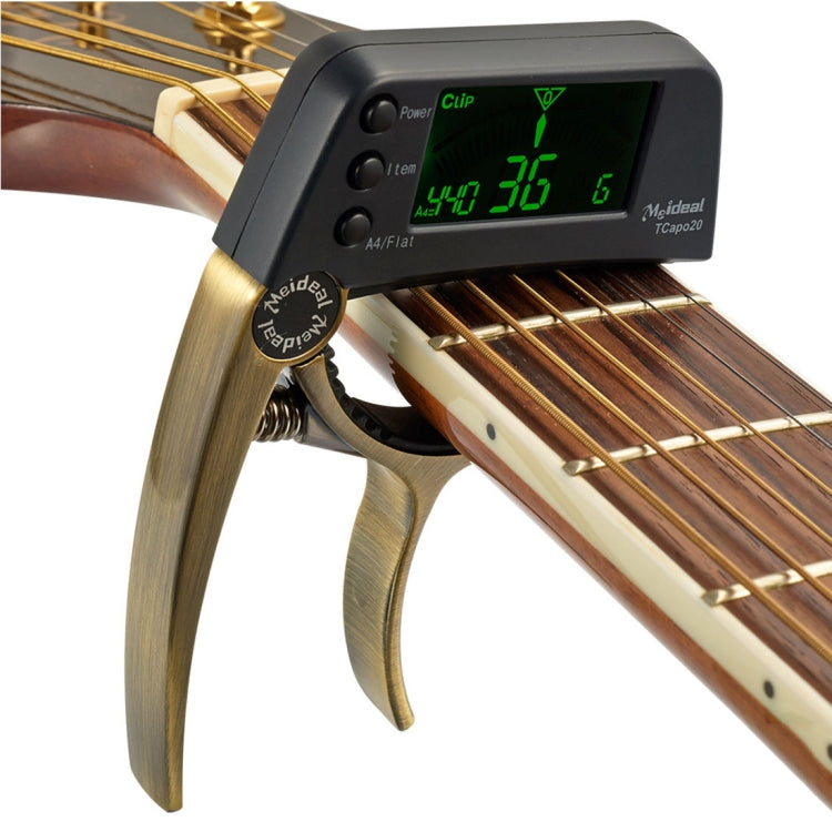 Clip afinador de guitarra profesional, afinador cromático con clip estilo Loft con pantalla LCD giratoria, pantalla de luz, cejilla de guitarra con una sola mano