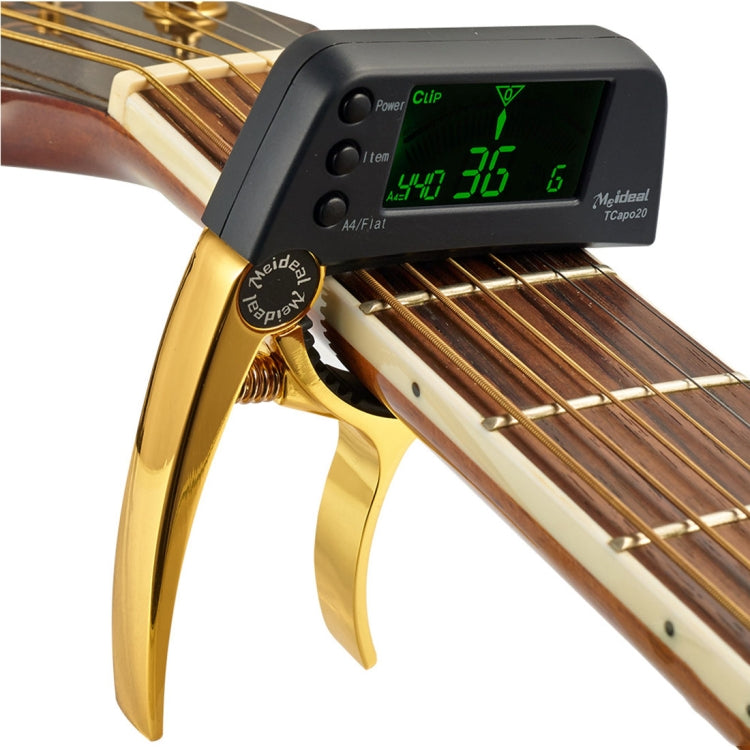 Clip afinador de guitarra profesional, afinador cromático con clip estilo Loft con pantalla LCD giratoria, pantalla de luz, cejilla de guitarra con una sola mano