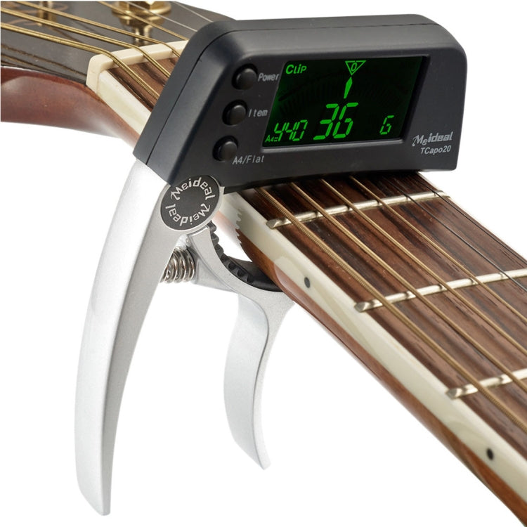 Clip afinador de guitarra profesional, afinador cromático con clip estilo Loft con pantalla LCD giratoria, pantalla de luz, cejilla de guitarra con una sola mano