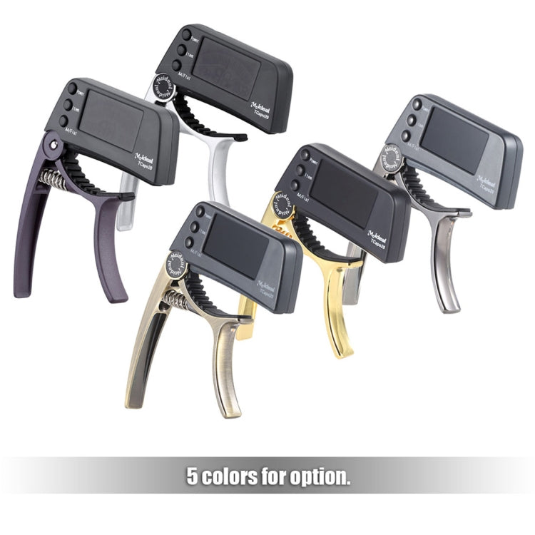 Clip afinador de guitarra profesional, afinador cromático con clip estilo Loft con pantalla LCD giratoria, pantalla de luz, cejilla de guitarra con una sola mano