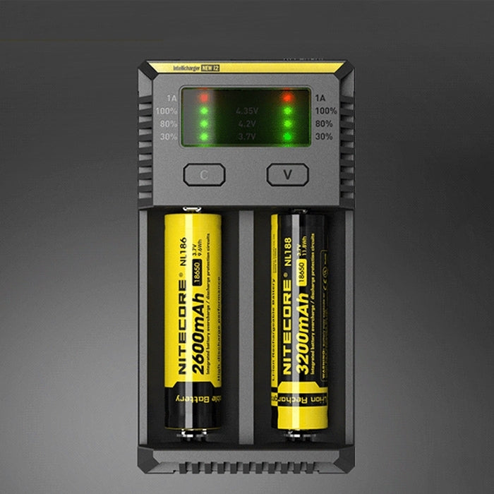 Nitecore NUEVO i2 Cargador inteligente Digi inteligente con indicador LED para baterías 14500, 16340 (RCR123), 18650, 22650, 26650, Ni-MH y Ni-Cd (AA, AAA), NEW i2