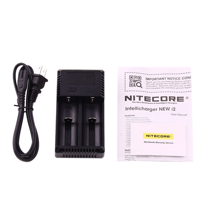 Nitecore NUEVO i2 Cargador inteligente Digi inteligente con indicador LED para baterías 14500, 16340 (RCR123), 18650, 22650, 26650, Ni-MH y Ni-Cd (AA, AAA), NEW i2