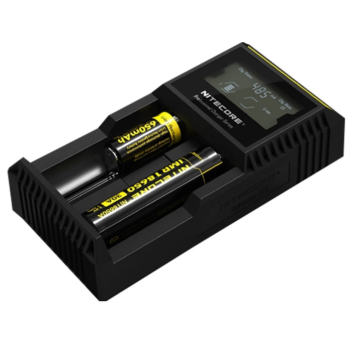 Nitecore D2 Cargador inteligente Digi Smart con indicador LED para baterías 14500, 16340 (RCR123), 18650, 22650, 26650, Ni-MH y Ni-Cd (AA, AAA), D2