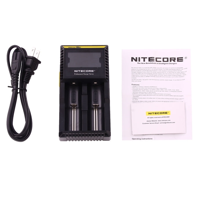 Nitecore D2 Cargador inteligente Digi Smart con indicador LED para baterías 14500, 16340 (RCR123), 18650, 22650, 26650, Ni-MH y Ni-Cd (AA, AAA), D2